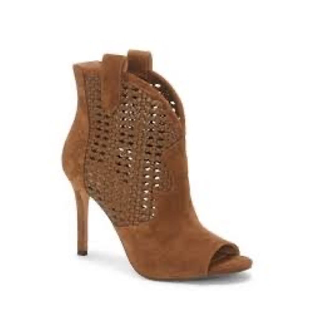 Jessica Simpson Jexell Women 8.5 Canyon Tan Leather Open-Toe High Heel Booties